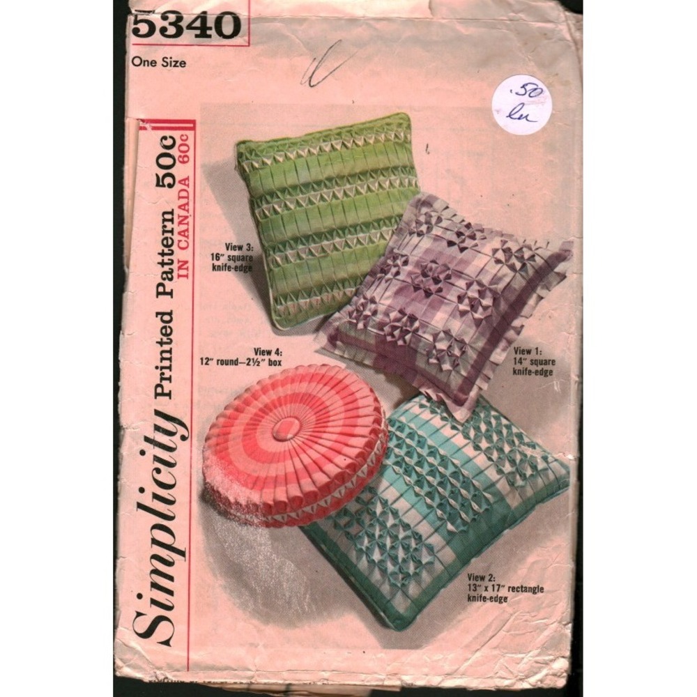 Vintage 1963 Simplicity 5340 Smocked‎ Gingham Pillow Sewing Pattern Round Square